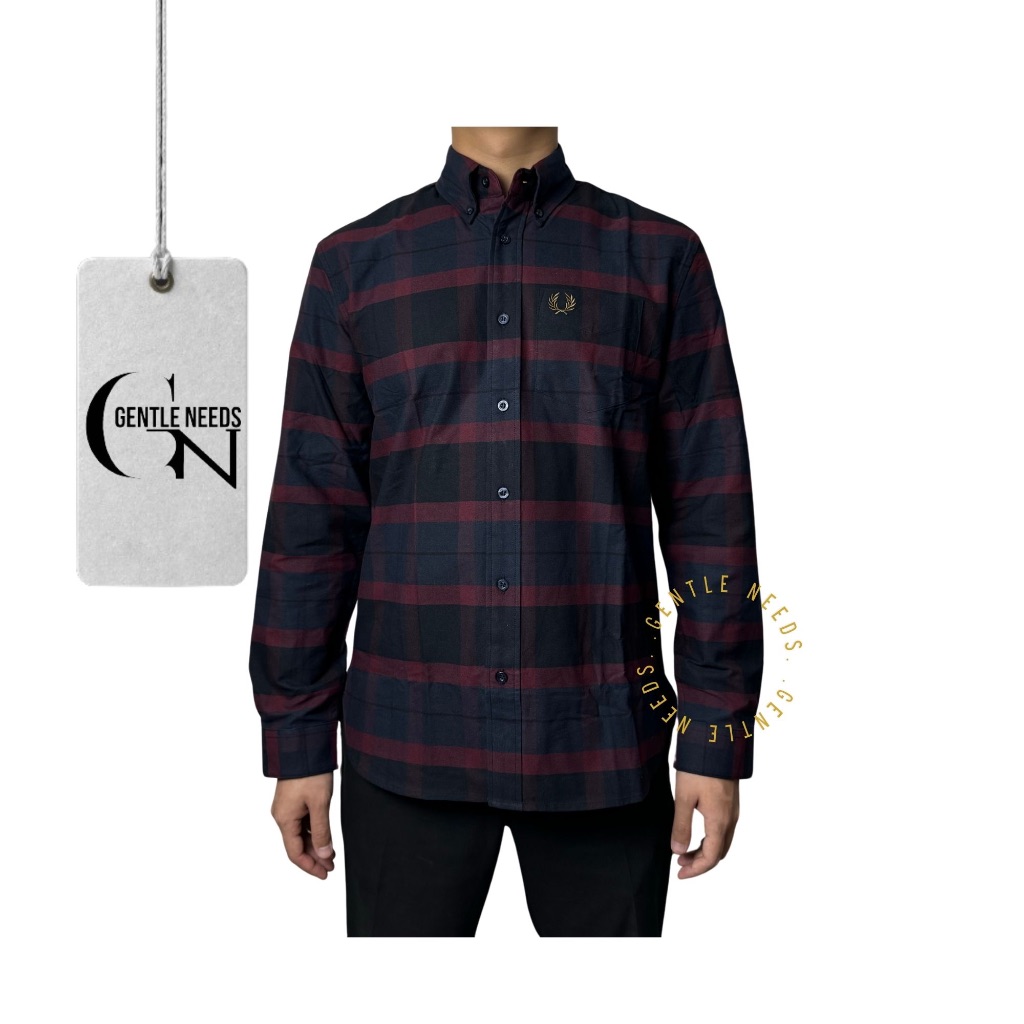 Fred Perry Kemeja Original / Fred Perry Tartan Long Sleeve Shirt Oxblood Original