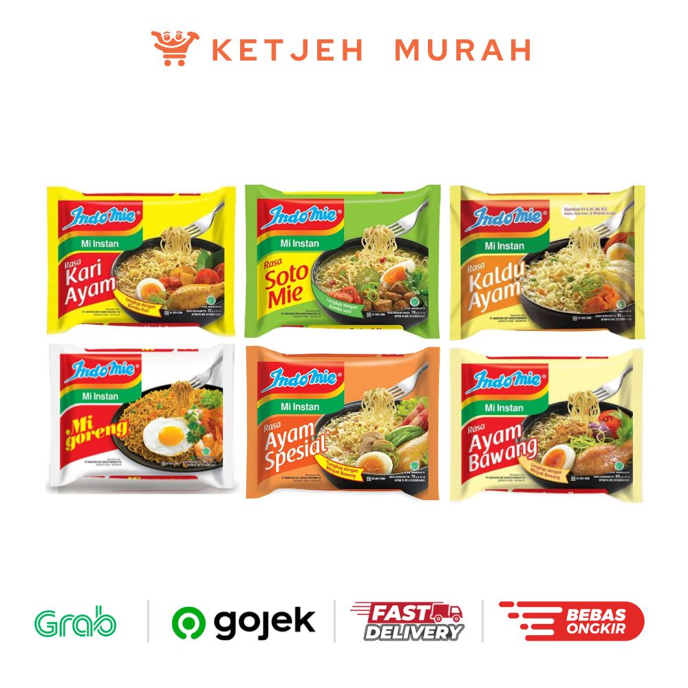 

Indomie Mie Instant Rasa Goreng / Kaldu Ayam / Kari Ayam / Soto / Ayam Bawang / Ayam Spesial 1 Pcs