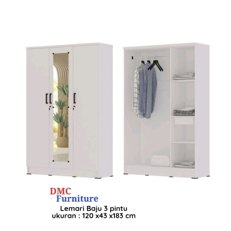 lemari baju 3pintu kaca lemari pakaian 3pintu putih lemari baju Zipp