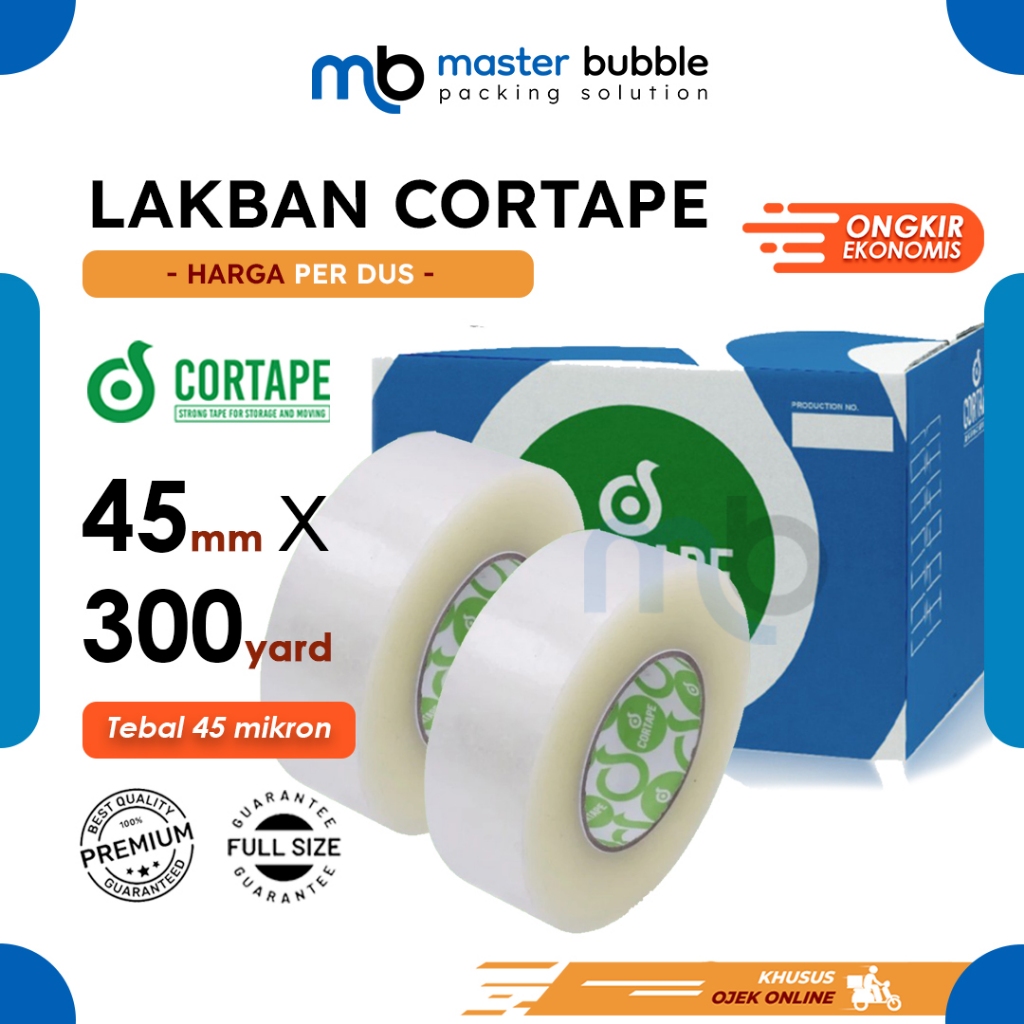 Lakban Cortape Bening 2inch / 45mm x 300yard (Jumbo) Harga Perdus 72 Roll (Khusus Ojek Online)