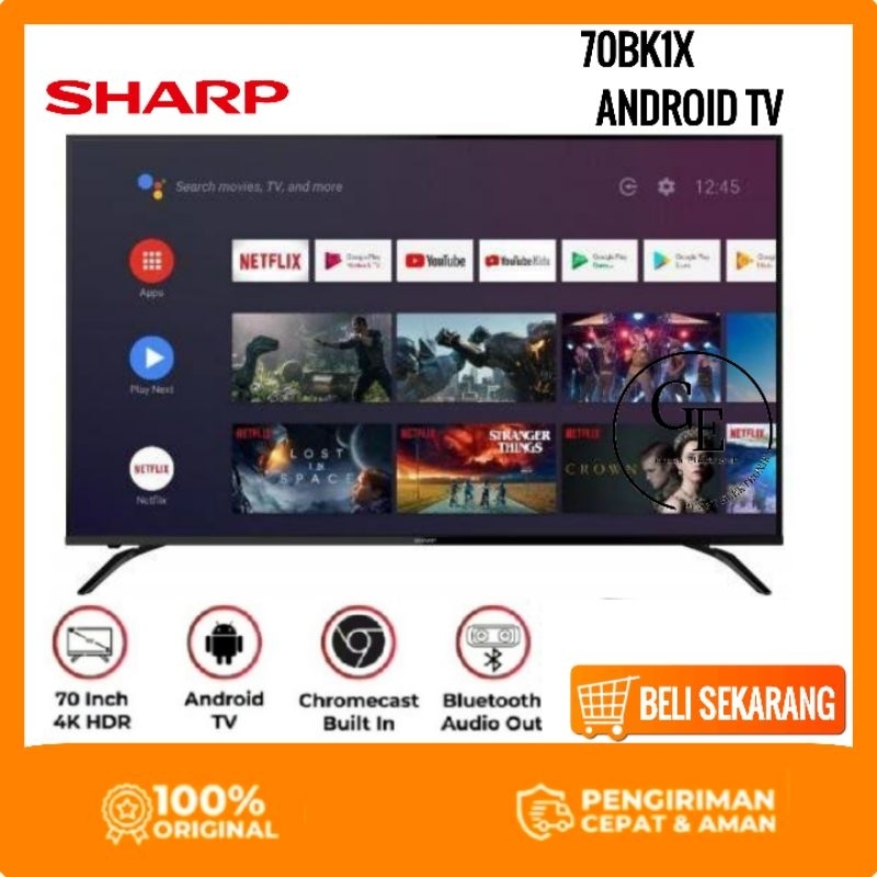 LED TV SHARP 70INCH 4T-C70BK1X UHD 4K Android 9.0 Garansi Resmi