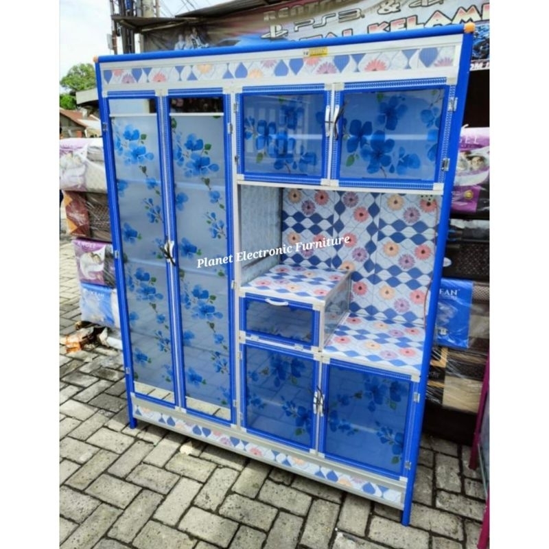 Rak piring Kaca 4pintu keramik Lemari Sayur Lemari dapur Lemari Makan Promo murah