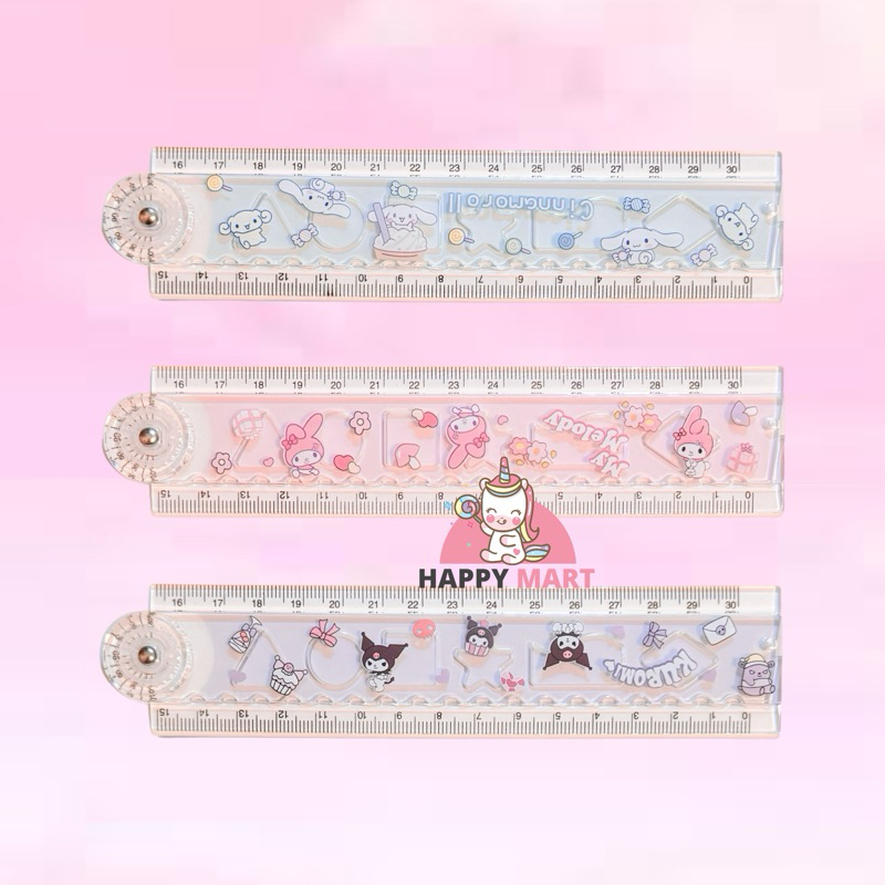 

Penggaris lipat HARD motif sanrio pattern kuromi / melody / cinnamoroll