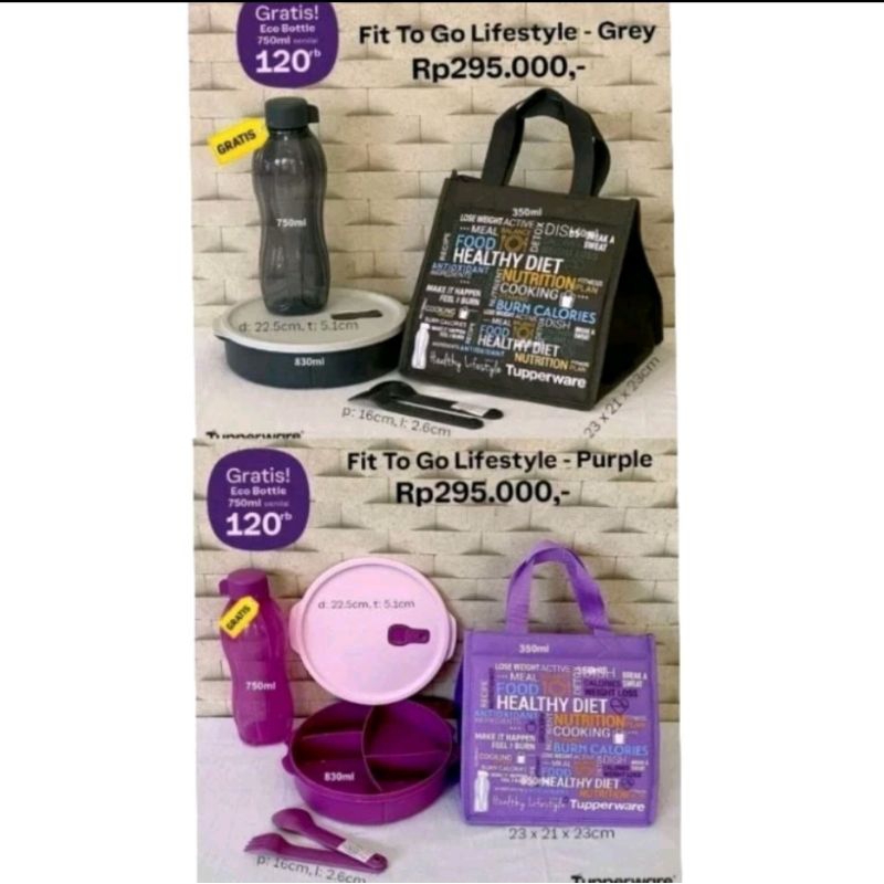 Tupperware Fit To Go Gray / Purple / tempat bekal