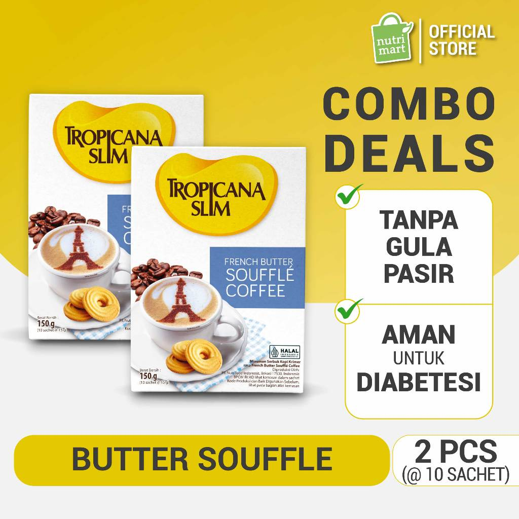 

Twin Pack - Tropicana Slim French Butter Souffle Coffee 10 Sachet - Kopi Susu ala Perancis Nikmat Tanpa Gula Pasir