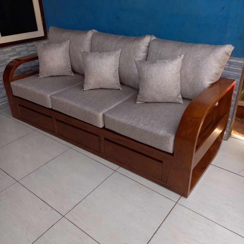 sofa tv 3 laci sofa kluarga sofa tamu minimalis kayu jati tua