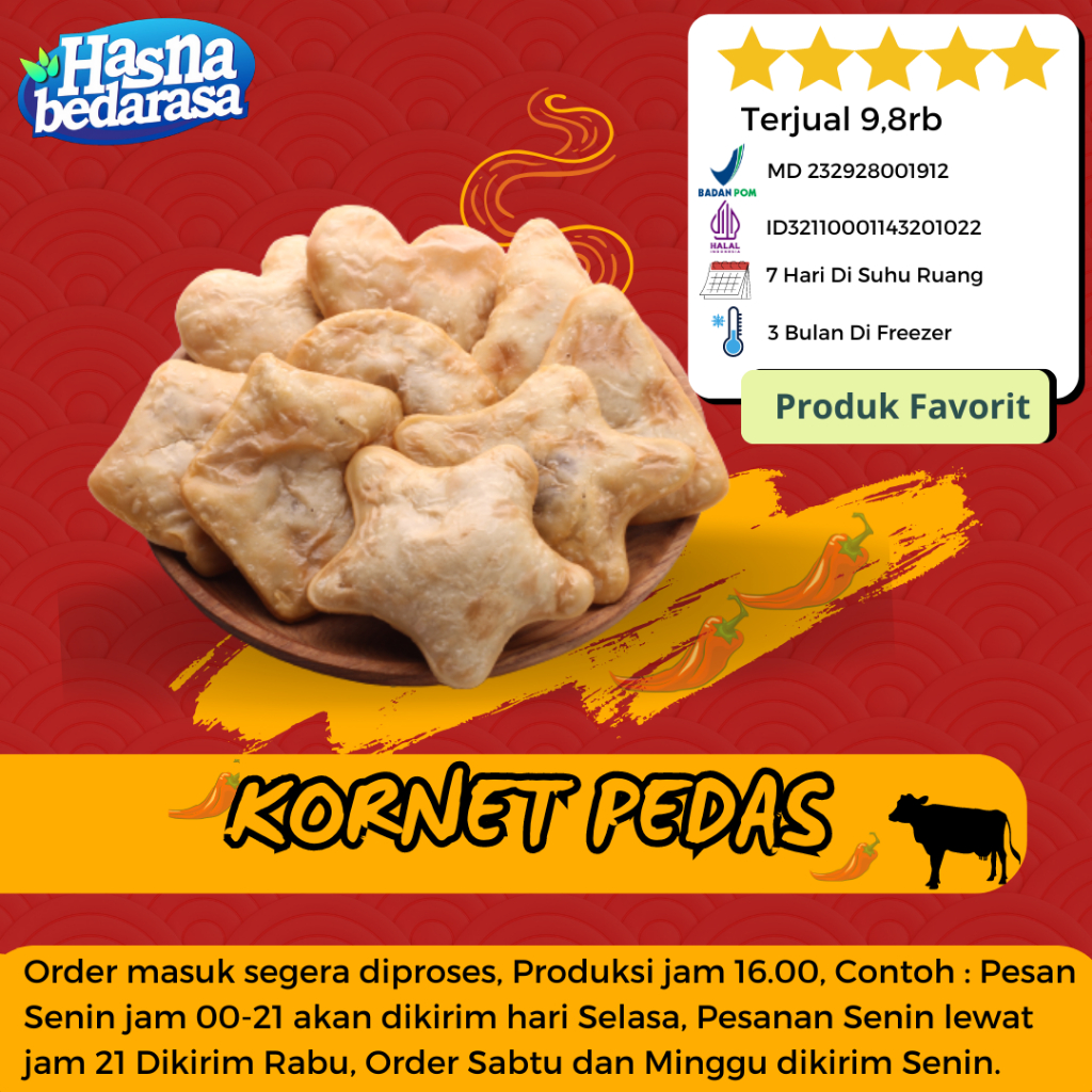

Cireng isi Kornet Pedas Khas Bandung Kemasan Vacum Isi 8pcs HASNA BEDARASA