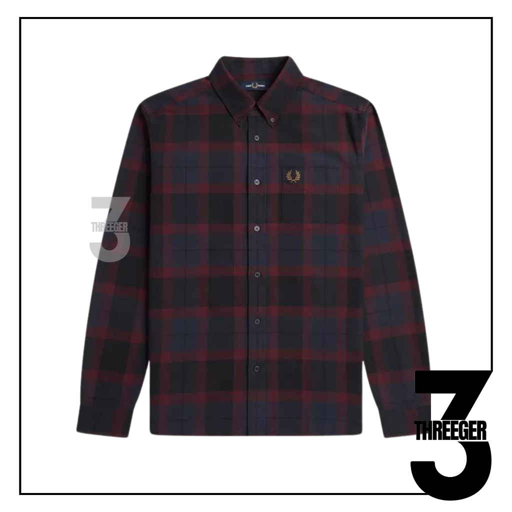 Fred Perry Tartan Long Sleeve Shirt Oxblood Original / Kemeja Fred Perry Original