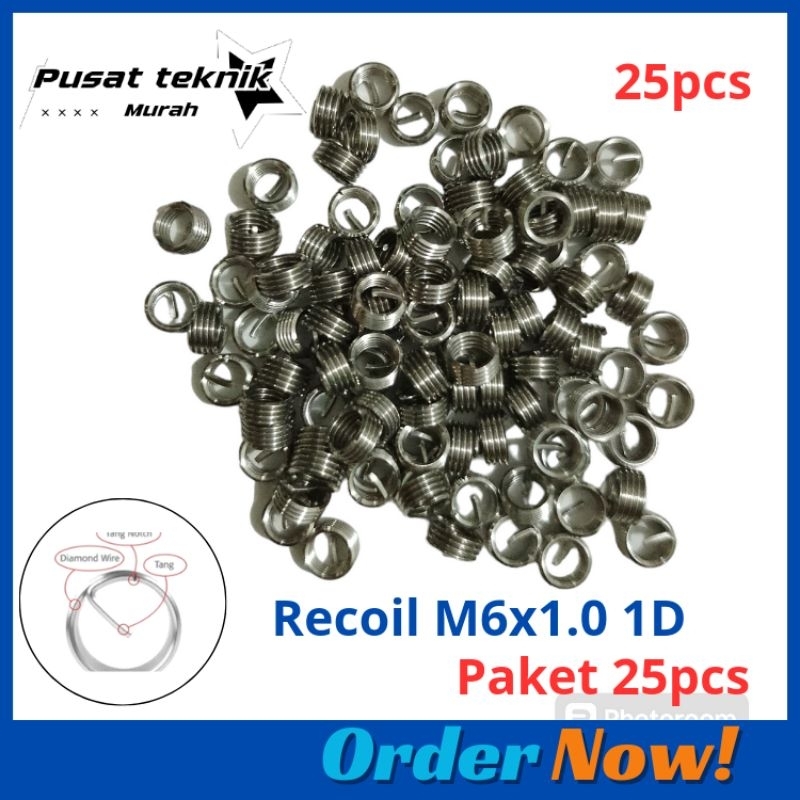 25Pcs Recoil M6 x 1.0 1D Recoil helicoil verbos perbaikan drat rusak