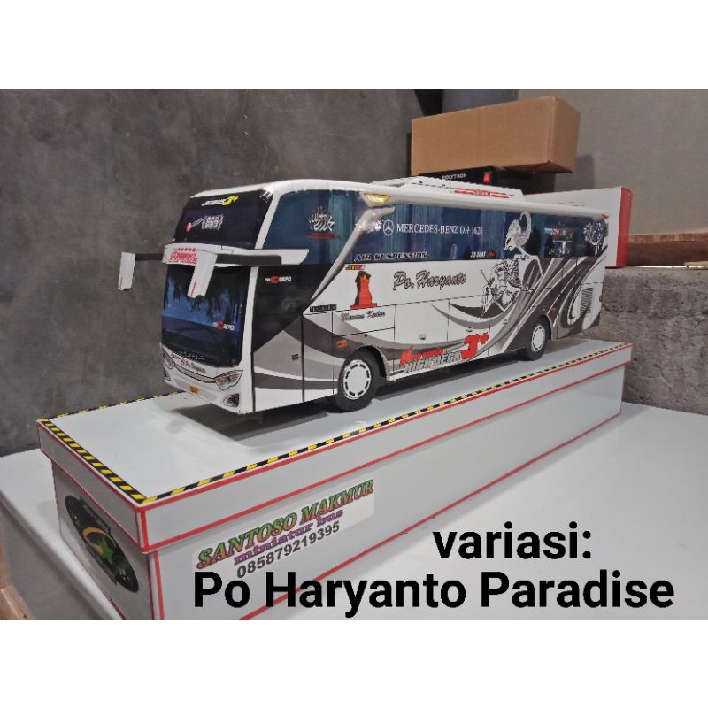 Mainan PO Haryanto Paradise miniatur bus telolet Basuri full lampu RC remot control