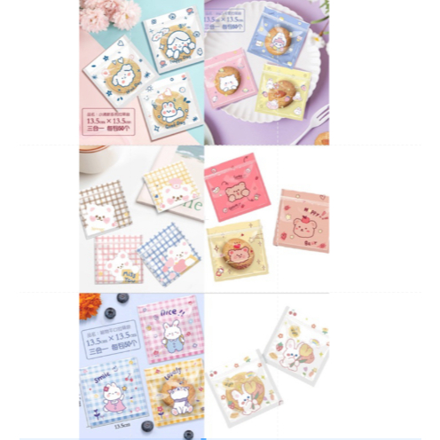 

50pcs plastik cookies ziplock motif kartun lucu 13,5cm x 13,5cm plastik snack aesthetic