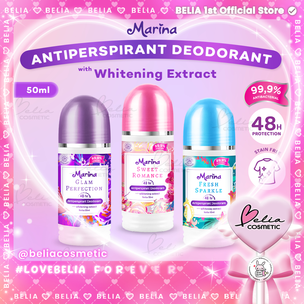 ❤ BELIA ❤ MARINA Antiperspirant Deodorant 50ml | 48hr With Whitening Extract | Deo Roll On | 48 jam 