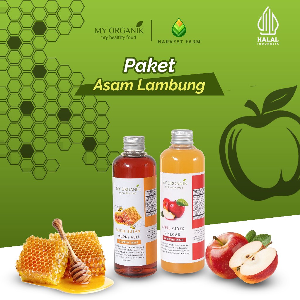 

My Organik Paket asam Lambung Cuka Apel 250ml Madu 250ml Madu Murni Raw Honey Asli