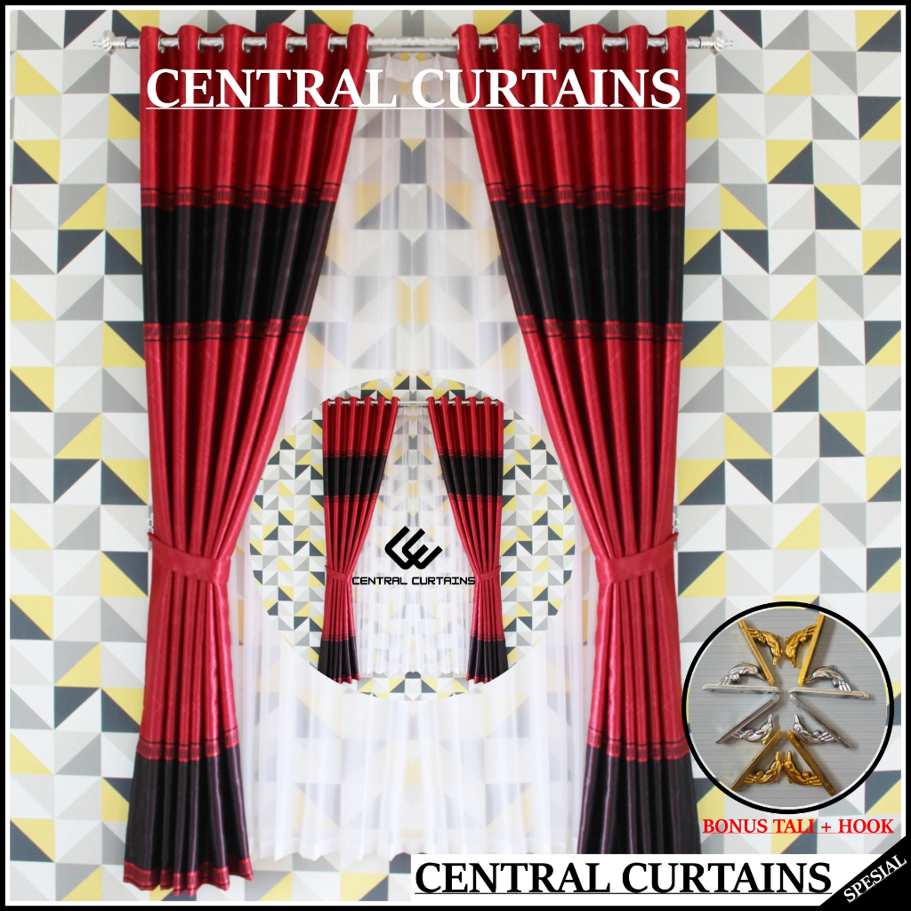 Gorden jendela dan gorden pintu minimalis motif garis terbaru model semokring warna merah maroon