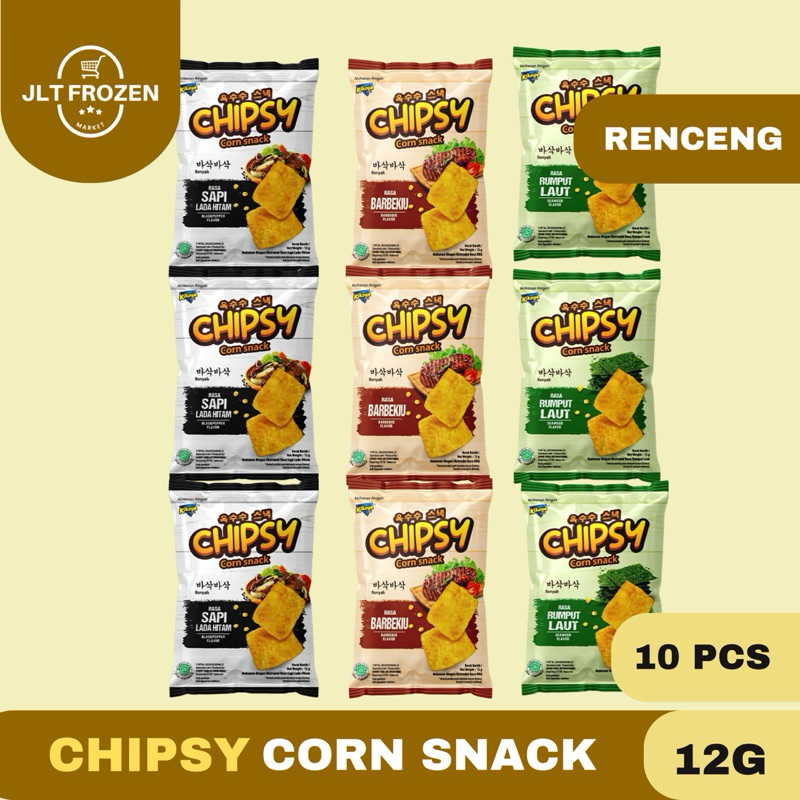 

Chipsy Corn Snack / Cemilan Jagung Crispy Rasa BbQ / Rumput Lait / Lada Hitam RENCENG 10pcs X 12g