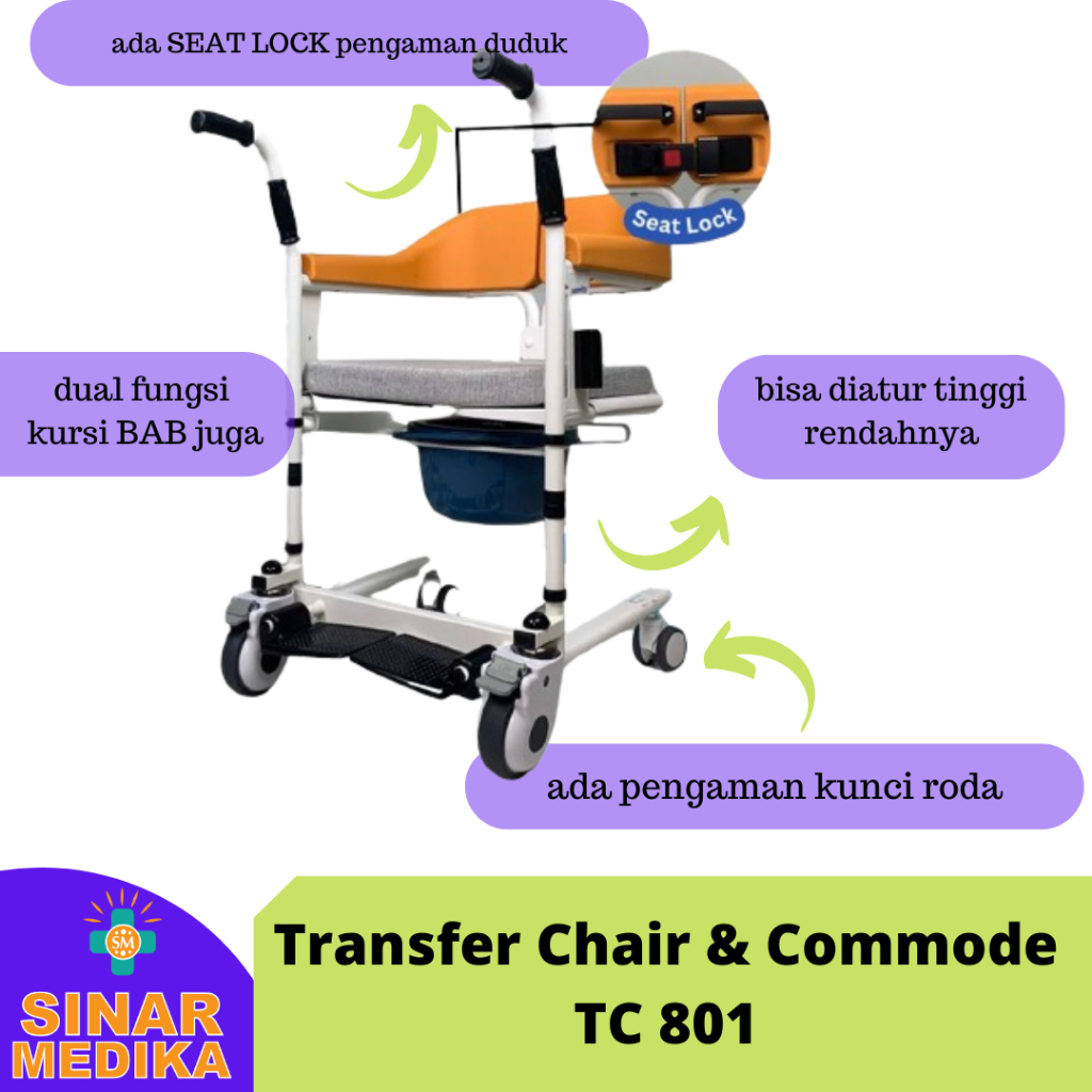 Transfer Commode Chair Onemed 902. Kursi transfer pasien, kursi mandi