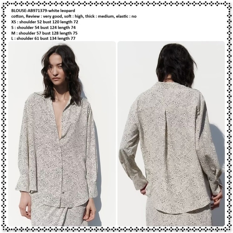 AB971379 Baju Atasan Kerja Kemeja Leopard Macan Wanita Korea Import Putih White