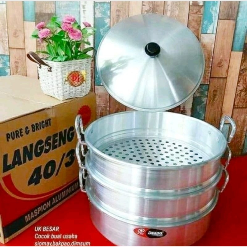 Dandang langseng aluminium Maspion JAWA 40cm susun 3 (40/3), 36cm susun 3 (36/3)