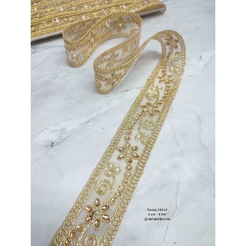 DIJUAL PER METER - Renda Permata India SAL 24414 – Lbr 4 cm - Renda Mewah Kebaya & Baju Adat