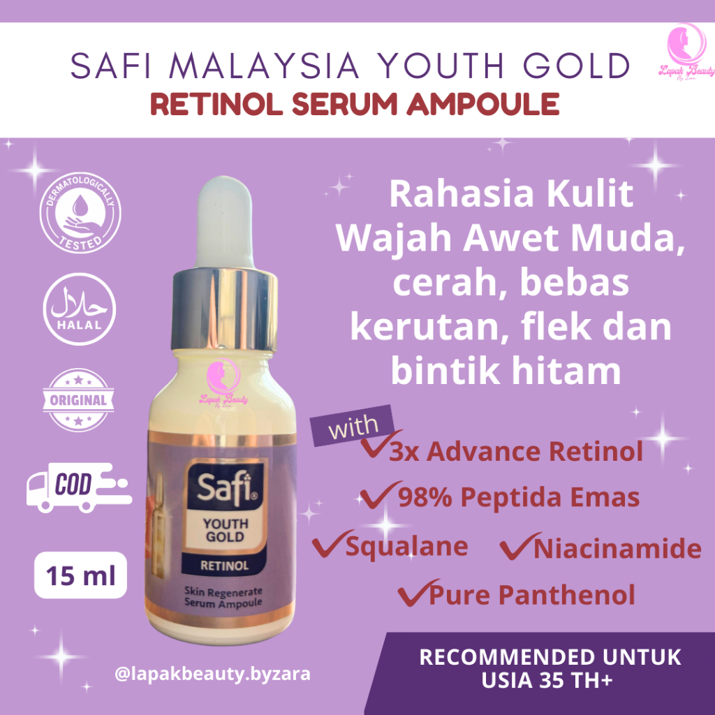 Safi Retinol Serum Ampoule Gold 24k Anti penuaan aging flek bintik hitam brightening glowing