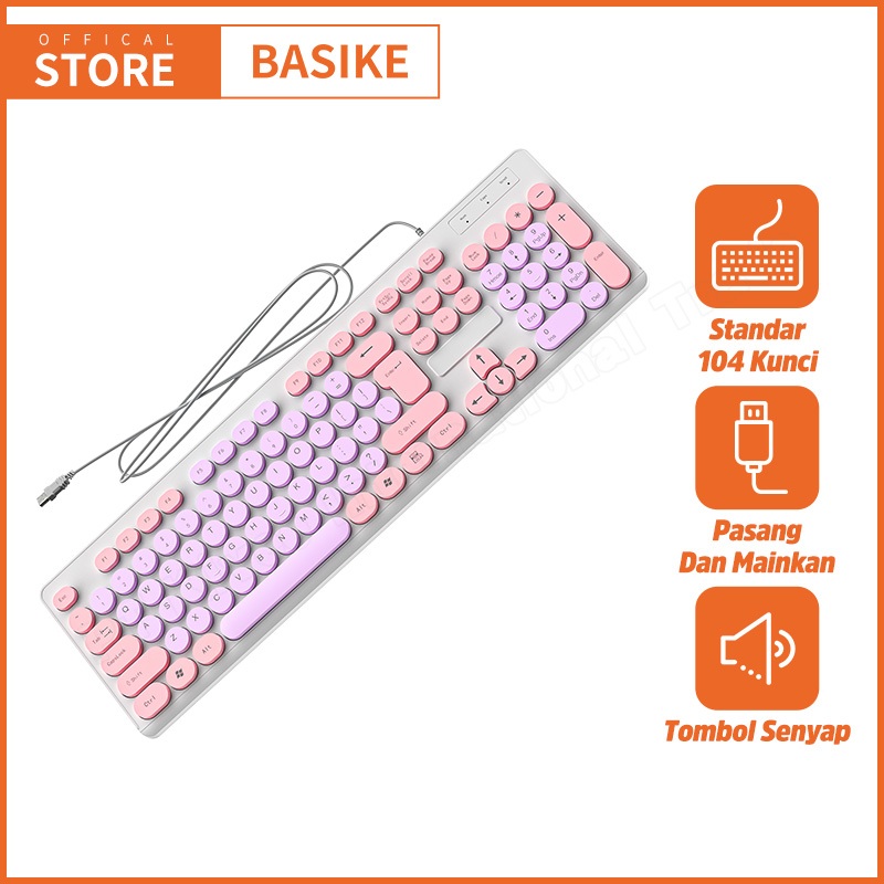 (HOT)BASIKE Keyboard Kabel USB Portable 104 Key Full Size Office Keyboard Wired Bass for PC Laptop