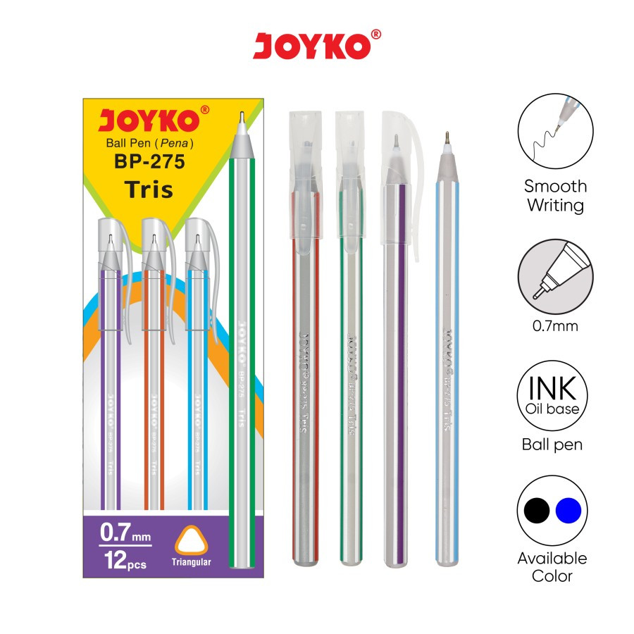 

Ball Pen / Pulpen / Pena Joyko BP-275 Tris 1 BOX 12 PCS 0.7 mm - Black