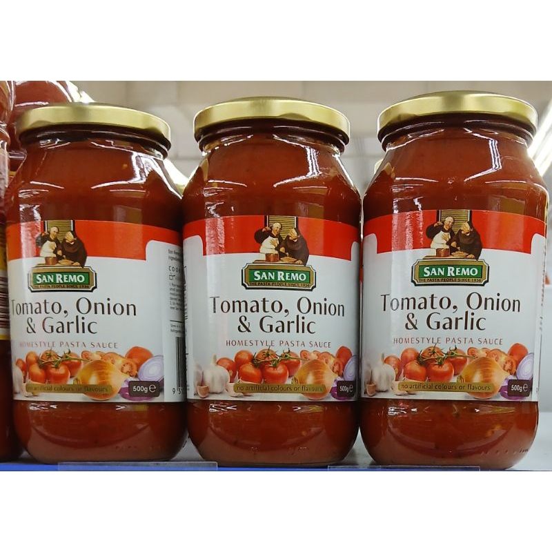 

Saus Pasta Tomat, Bawang Bombai & Bawang Putih SAN REMO Tomato, Onion & Garlic Pasta Sauce 500g - HM, HK, LM