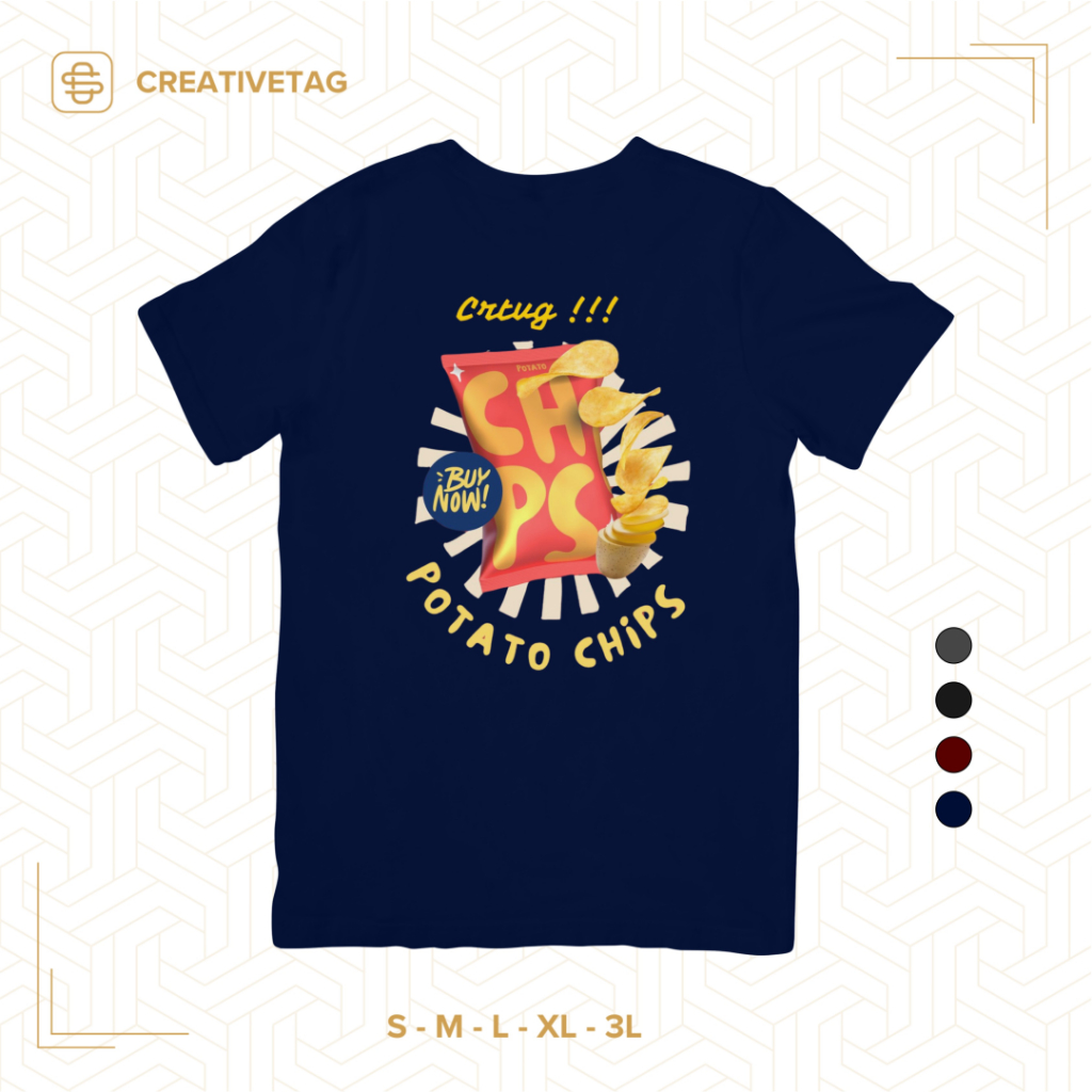 Creativetag T Shirt Potato Chips | Kaos Katun Combed Distro | Kaos Pria Wanita | Unisex