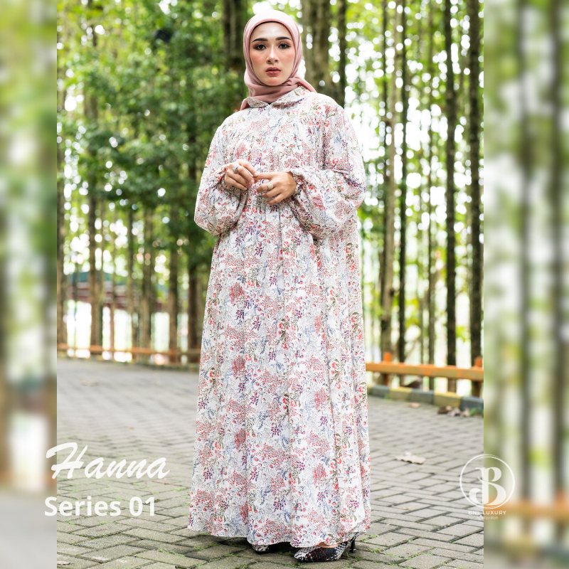 Gamis Ceruty Premium Dress Model Busui Kerah Hanna Series 1 Ukuran S Sampai XXL Jumbo Baju Muslimah 