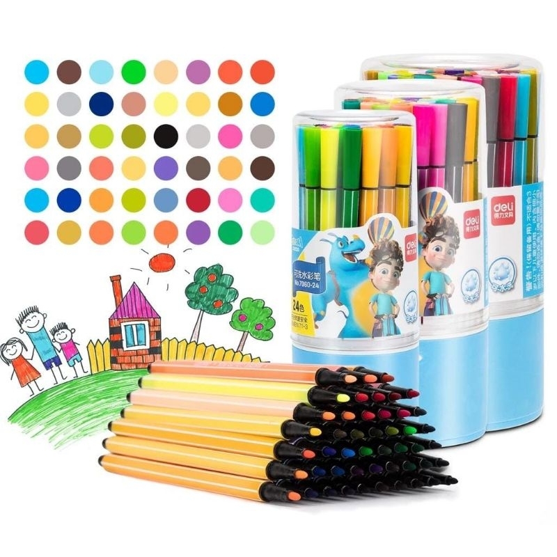 

Deli Felt pen / Color Marker / Spidol 12 /24 /36 / 48 Warna Hexagonal Mudah di cuci