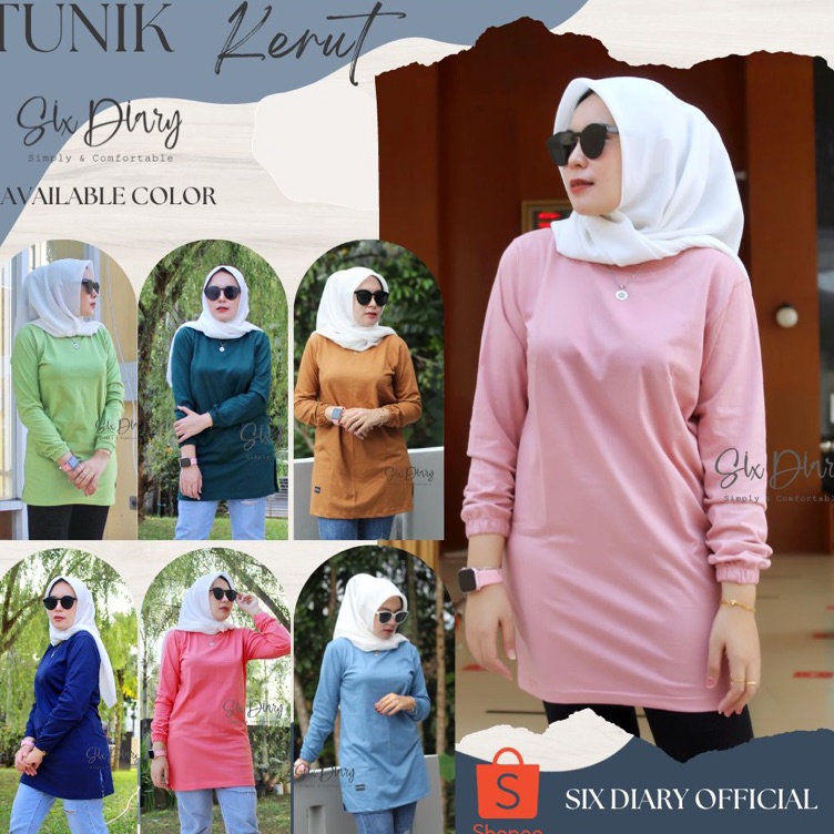KODE H33Z Atasan Wanita Tunik Polos M5XL Belah Pinggir Tangan kerut Original Six Diary