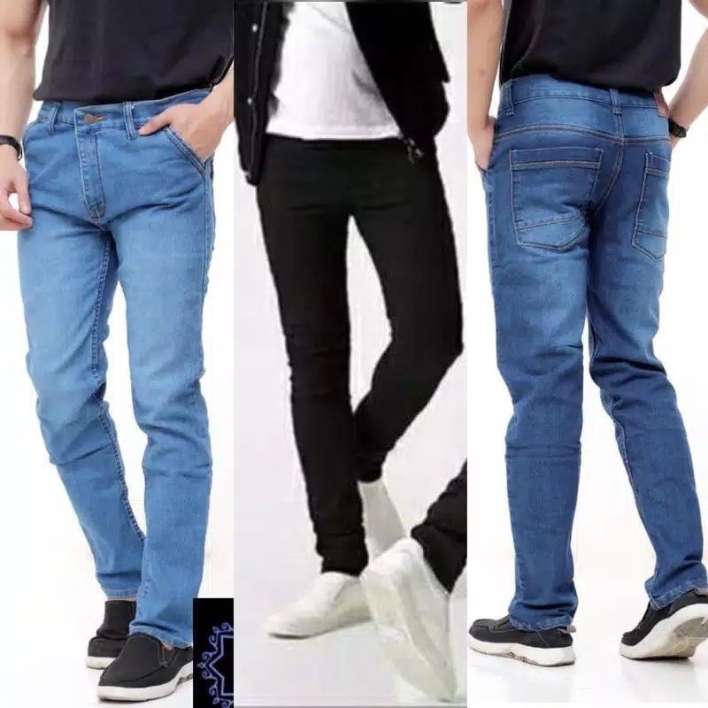 Celana Pria Jeans Jins Panjang Slimfit Denim Cowo Cowok Melar Strech Lepis