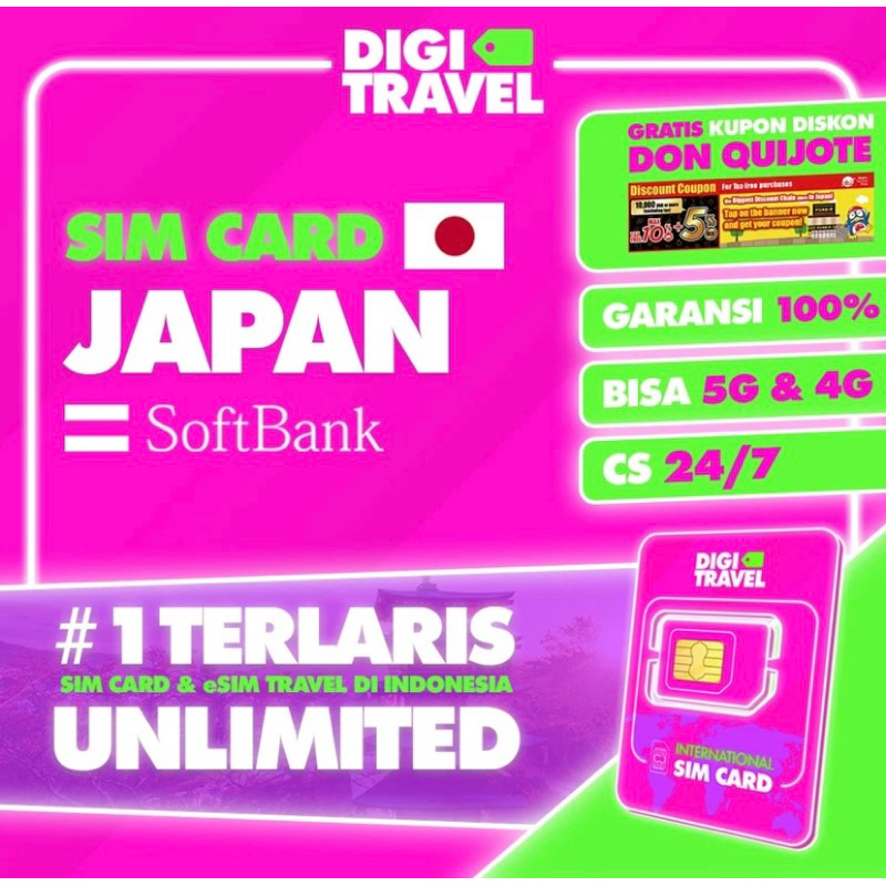 DIGI TRAVEL Sim Card Jepang Unlimited | Simcard Japan Unlimited Kartu Internet Langsung Aktif | Kart