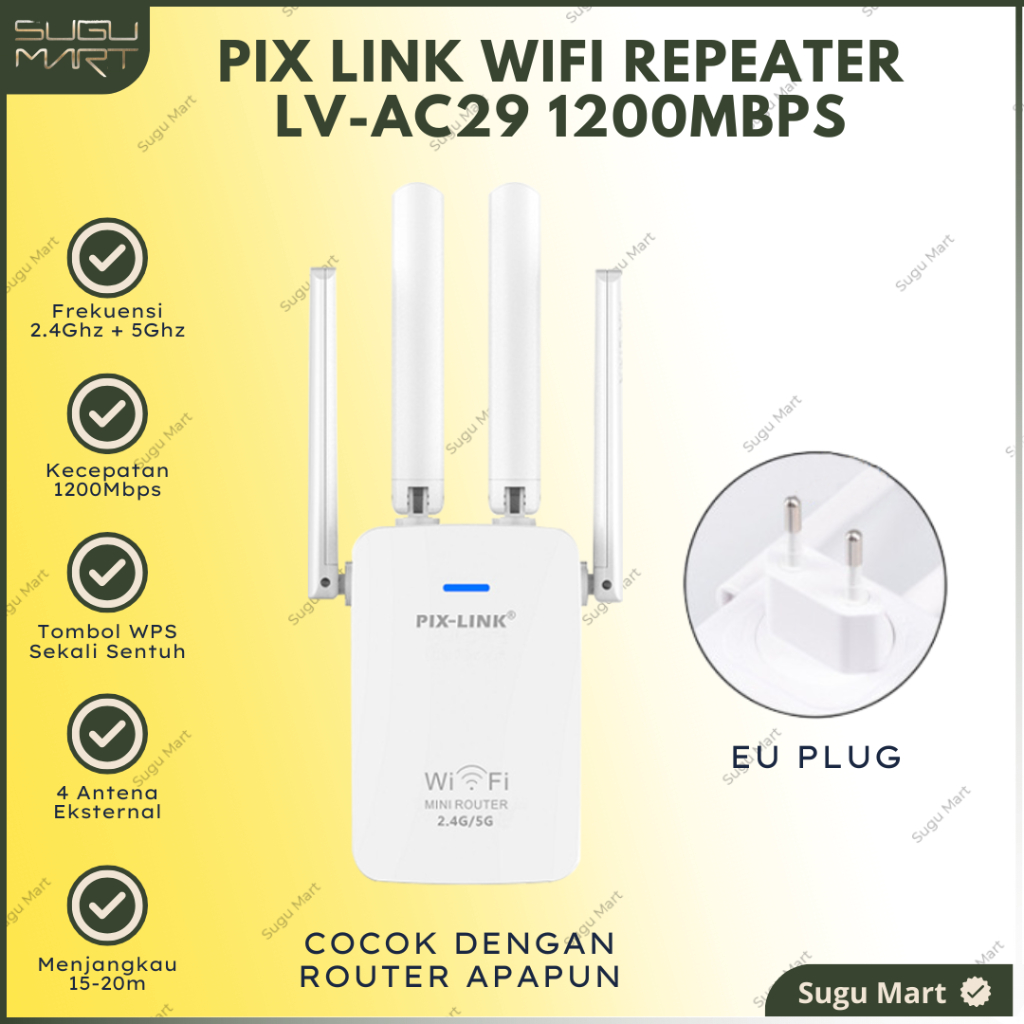 Pix Link Wifi Repeater 1200MBPS 2.4G + 5G LV-AC29 | Repeater Wiffi 5G