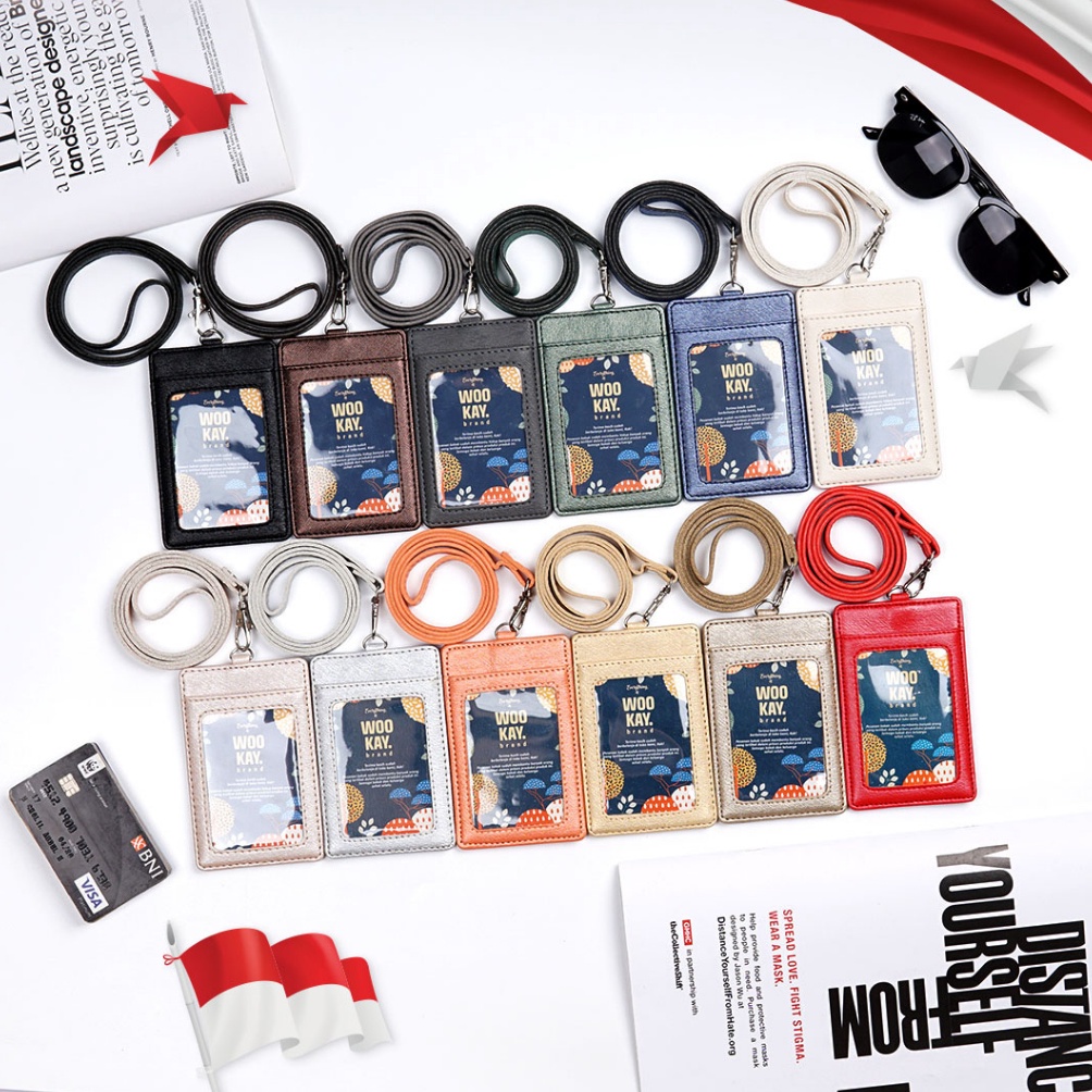 

KODE P9T WOOKAY Tempat Gantungan ID Card Holder Name Tag Kulit Kalung Custom Nama