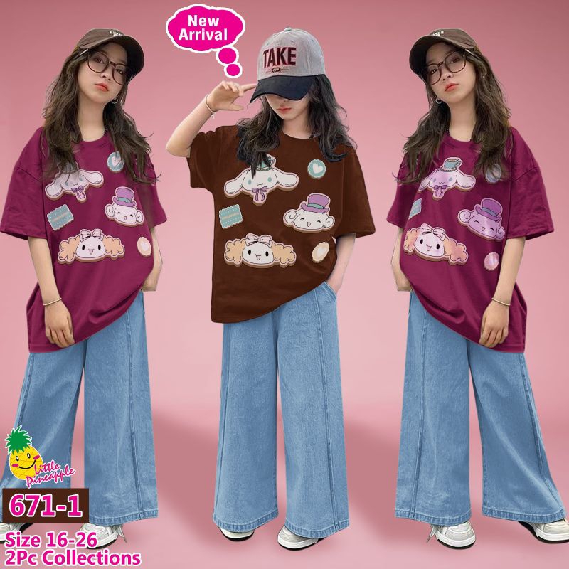 ONE SET KULOT JEANS WASH USAI 9-14TAHUN SETELAN KAOS ANAK REMAJA