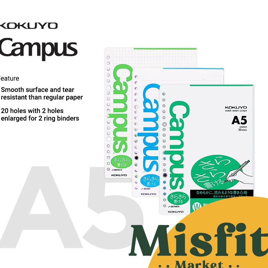 

Hot KOKUYO Campus Paper Loose Leaf Refill A5 Isi Ulang Kertas Binder