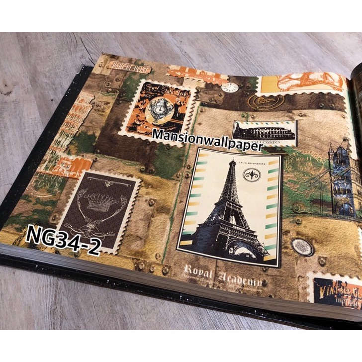 

KI3 Wallpaper Dinding Murah Vintage Paris Eropa Postcard Perangko Retro