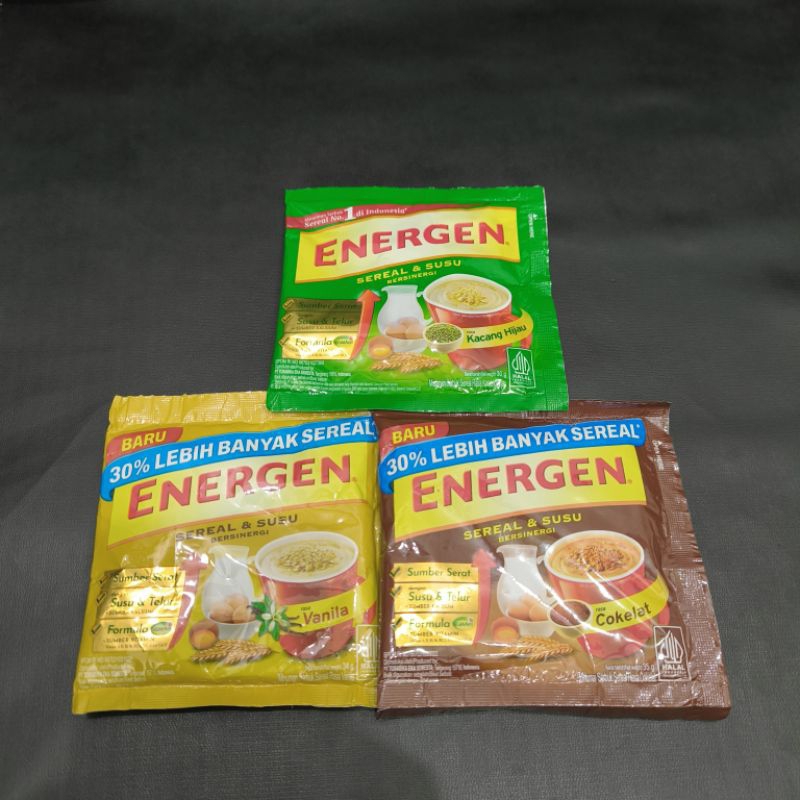 

ENERGEN SUSU SEREAL ECER SACHET COKLAT KACANG HIJAU VANILA MINUMAN INSTAN