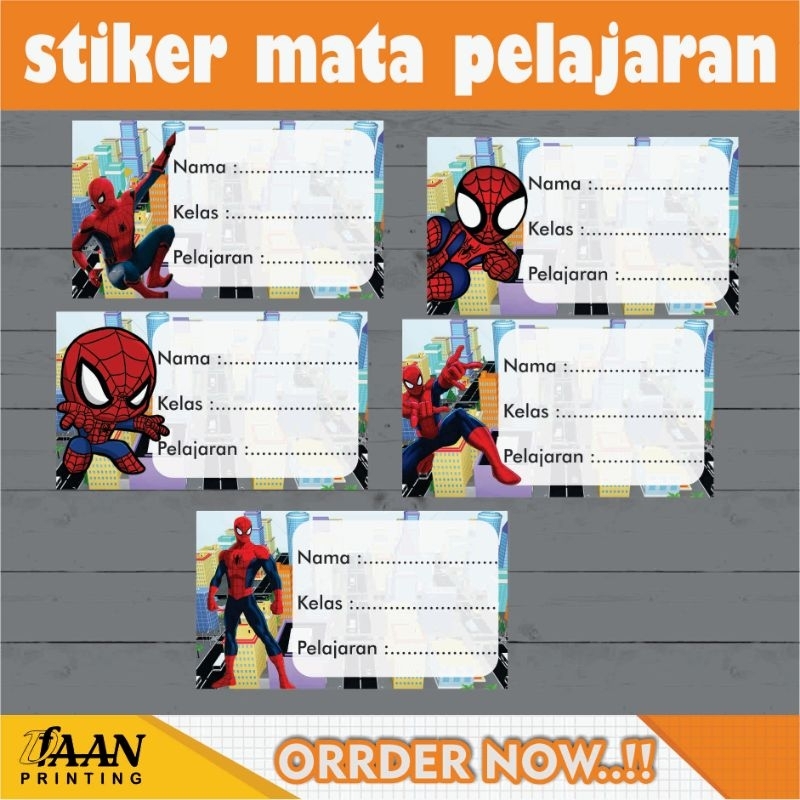 

dfaan ~ STIKER LABEL BUKU MATA PELAJARAN, GAMBAR SPIDERMAN, ISI 10PCS, UKURAN 4CM X 7CM