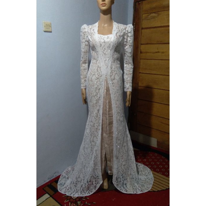 KI3 kebaya akad model kutu baru kerah V putih bersih