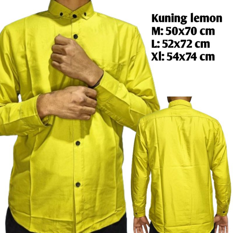 KEMEJA KUNING LEMON MEREK HURLEY / HEM POLOS PRIA KUNING LEMON PANJANG DEWASA