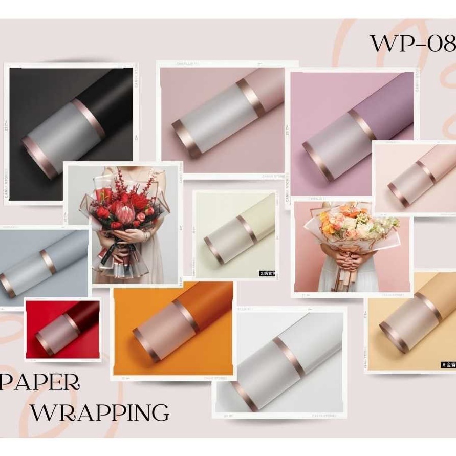 

KF7 2 LEMBAR WP87 FLOWER WRAPPING TRANSPARENT WATERPROOFF FRAME DOUBLE LIST ROSE GOLD DECORATION BOUQUET