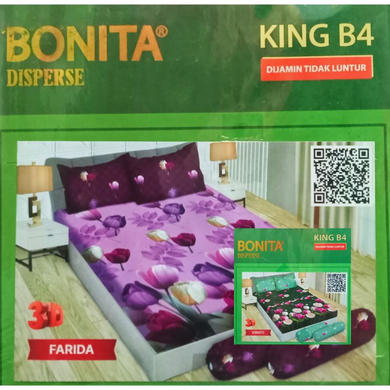 Sprei Bonita King, bantal4, guling2,180x200cm.