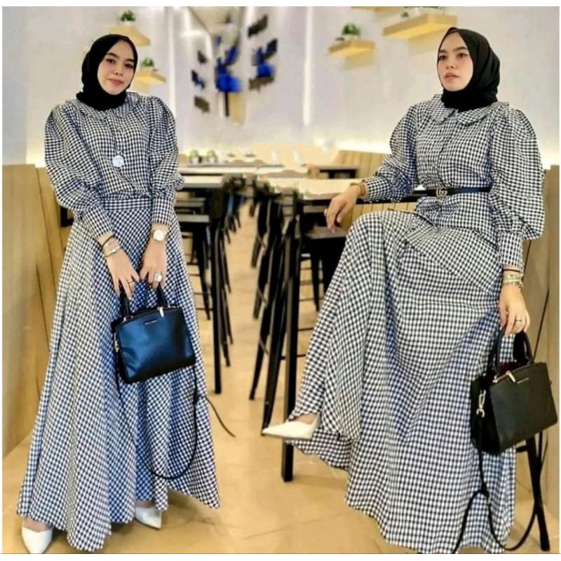 Tunik One Set rok kotak-kotak salur Cantika