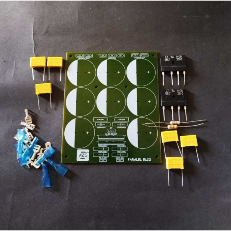 PCB 8 Elco PSU Simetris  Untuk OCL Power Amplifier Plus Komponen Tipe 975