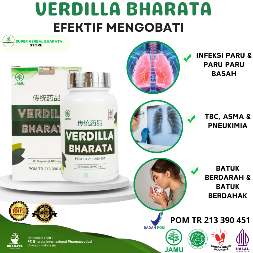 VERDILLA BHARATA OBAT HERBAL INFEKSI PARU PARU ASMA TBC BATUK BERDARAH BRONKITIS PARU PARU BASAH TER