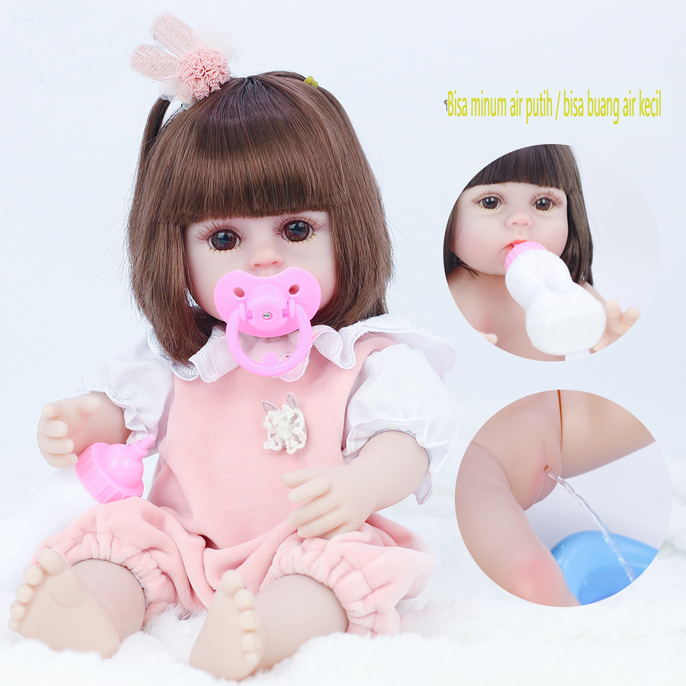 38CM Boneka Bayi AMinum Pipis Silikon Mainan Anak Kado Ultah Mainan Bayi Simulasi Boneka Reborn ND5