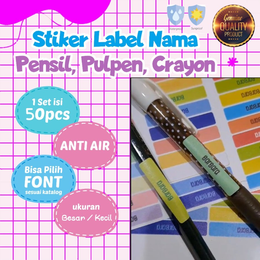 

Stiker Label Nama Pensil Pen Spidol Crayon Custom nama Vinyl Waterproof