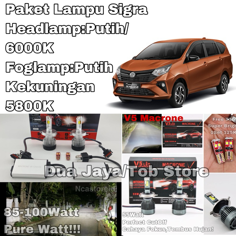 Paket Lampu Mobil Sigra Turbo Led Sigra Headlamp Putih 6000k Foglamp Putih Kekuningan 5800k SUPERBRI